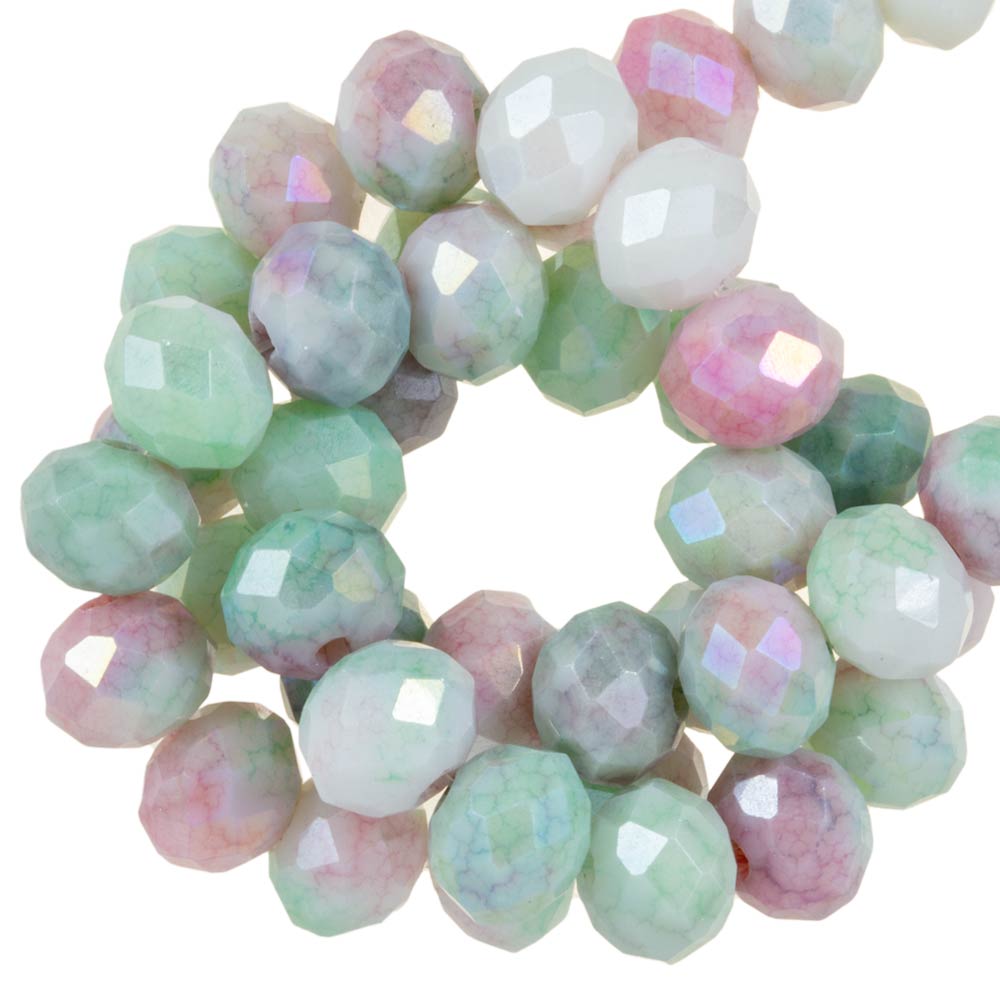 Perles Facettes Rondelles (8 x 6 mm) Rosy Green (65 pièces)