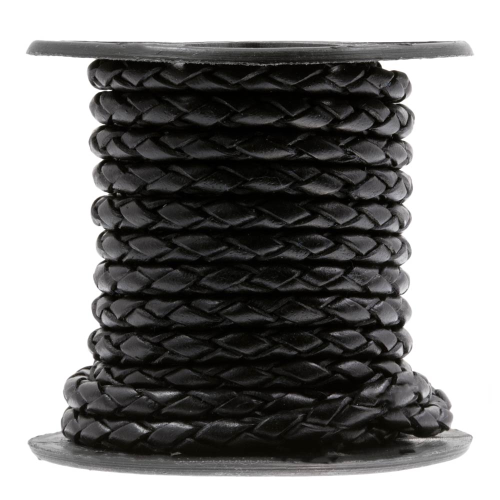 Cordon Cuir Rond Tressé (3 mm) Natural Dye Black (2.5 mètres)