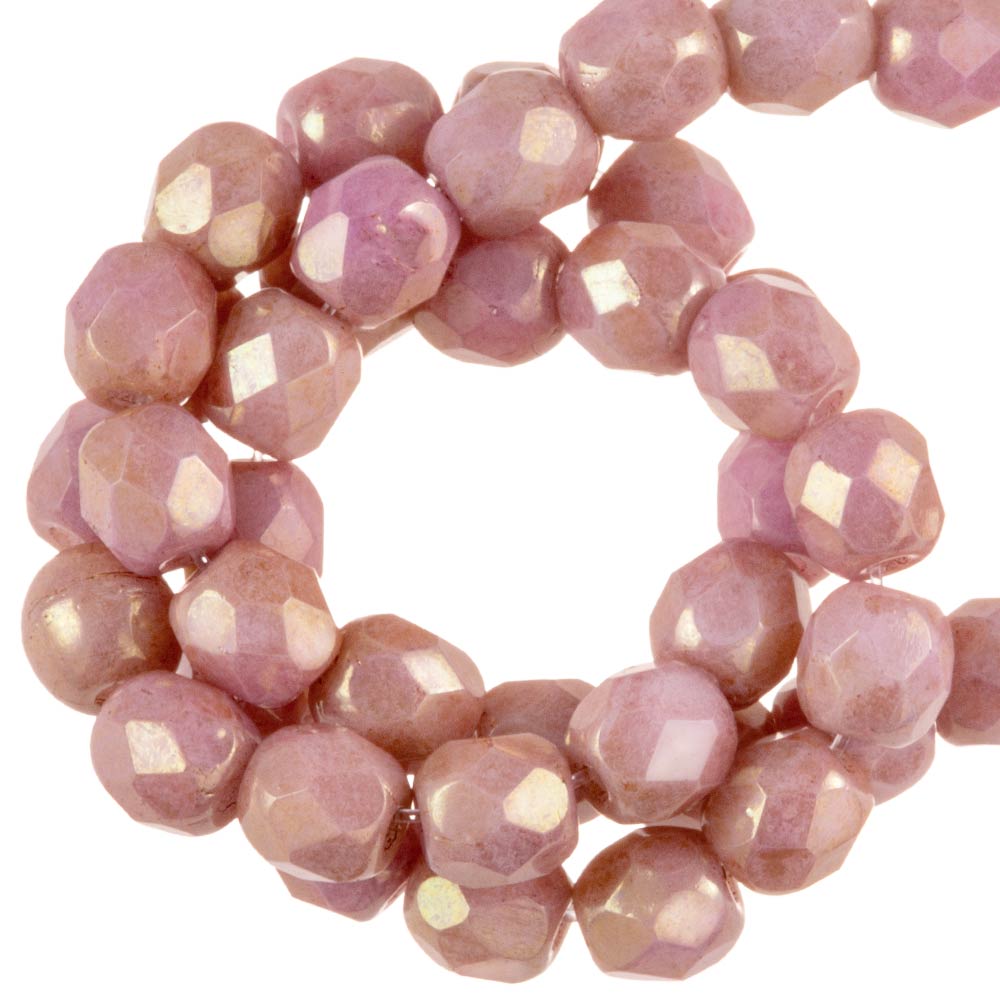 Perles Facettes Polies au Feu Tchèques (4 mm) Chalk White Red Luster (45 pièces)