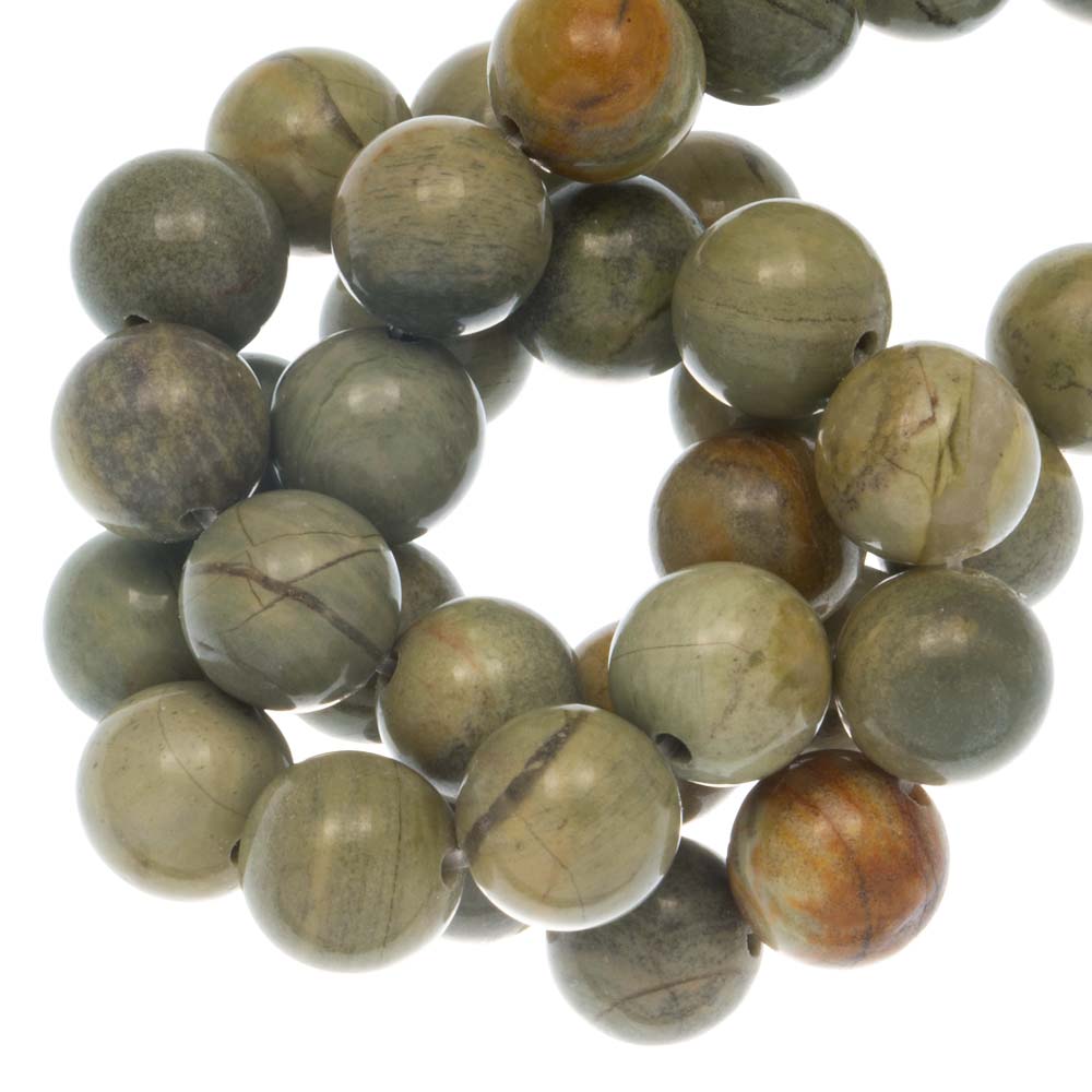 Perles Jaspe Feuille d'Argent (8 mm) 47 pièces