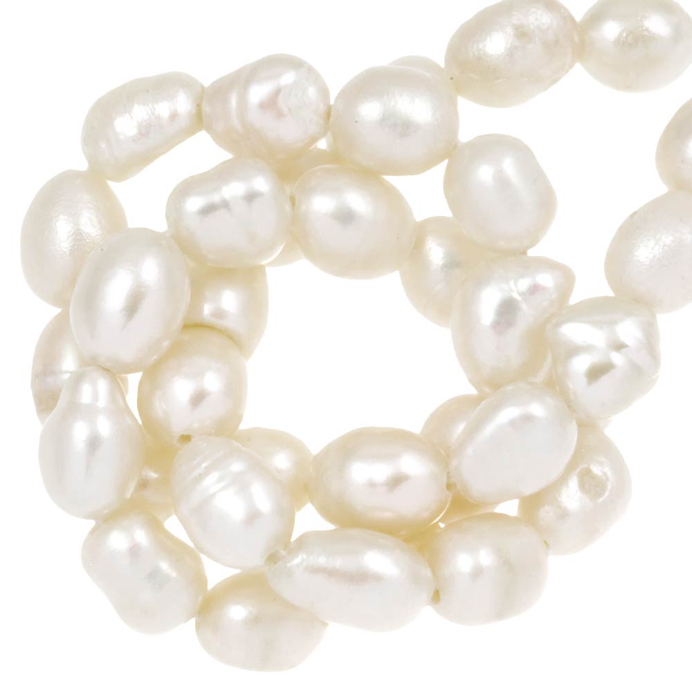 Perles d’Eau Douce (6 - 7 x 5 mm) White (29 pièces)
