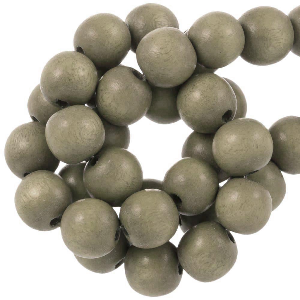 Perles en Bois Look Vintage (12 mm) Olive Grey (70 pièces)