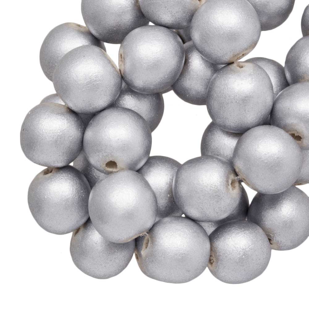 Perles En Bois Look Métallique (12 mm) Silver (70 pièces)