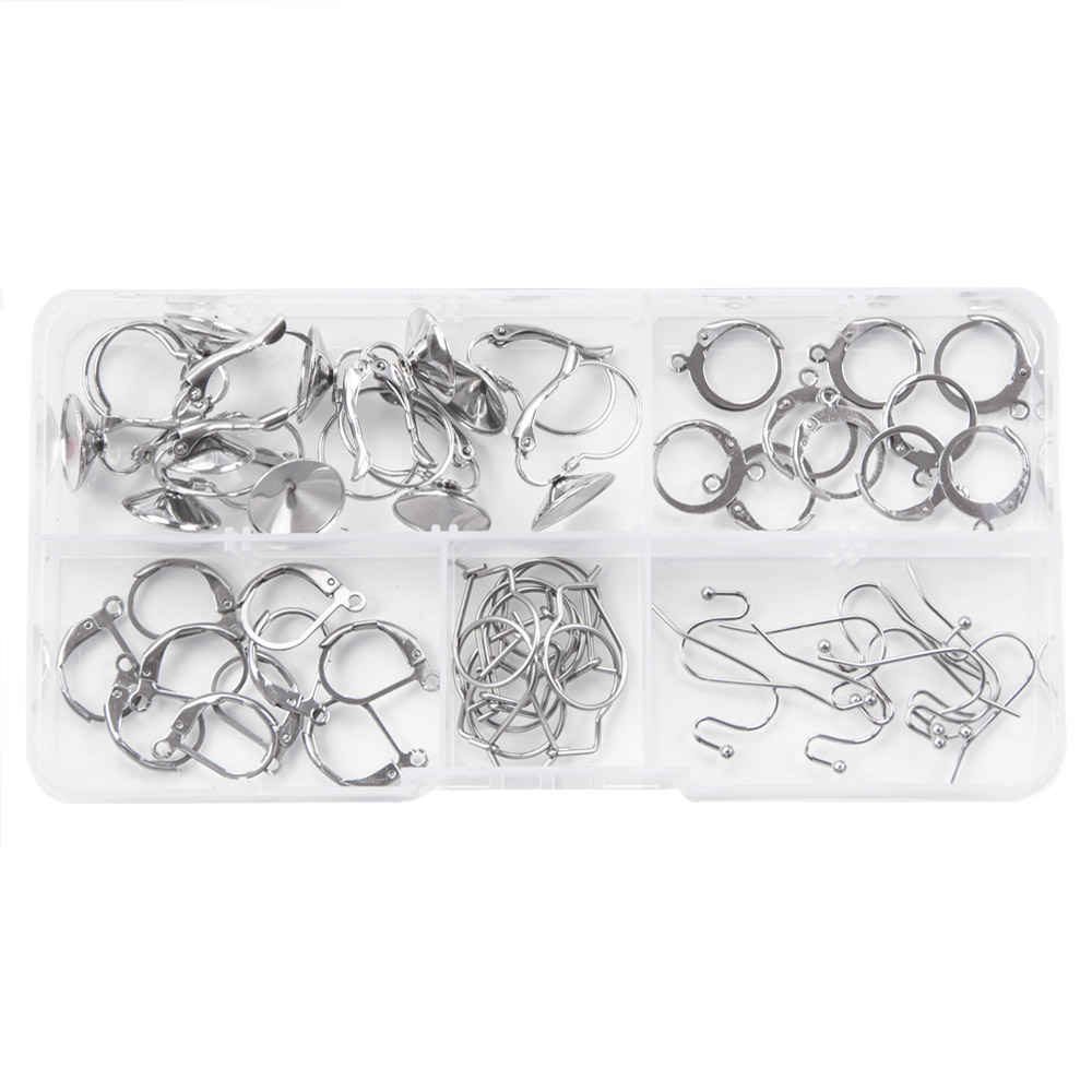Assortiment - Boucles d'Oreilles Acier Inoxydable (5 types différents) Argent Antique